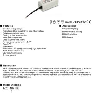 Características Meanwell APV-16E DataSheet